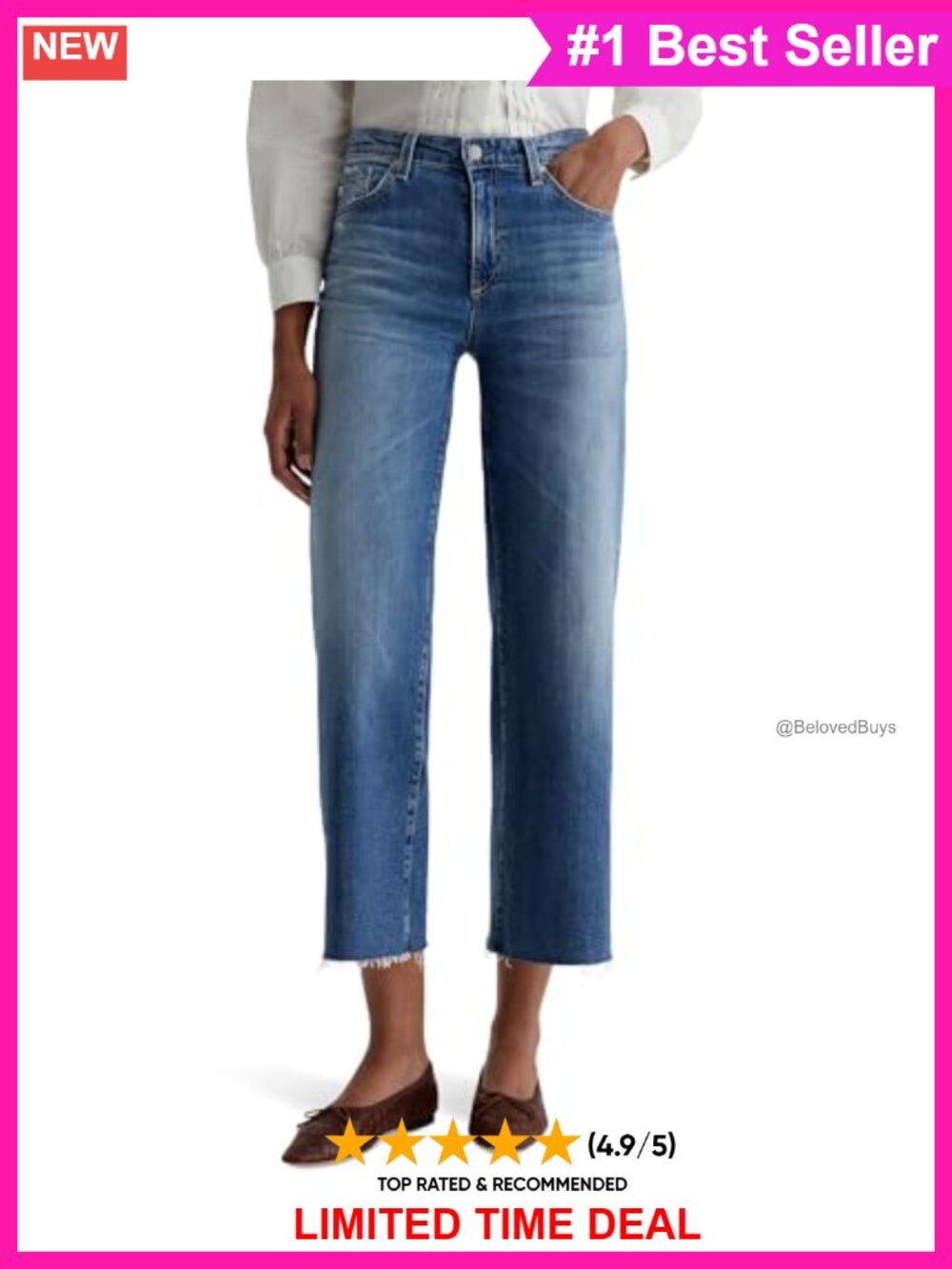 Mid Rise Wide Leg Jeans Relaxed Fit Stretch Denim Casual